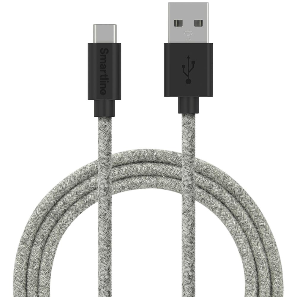Smartline Smartline 2m 3A USB-C Fuzzy Laddningskabel Grå