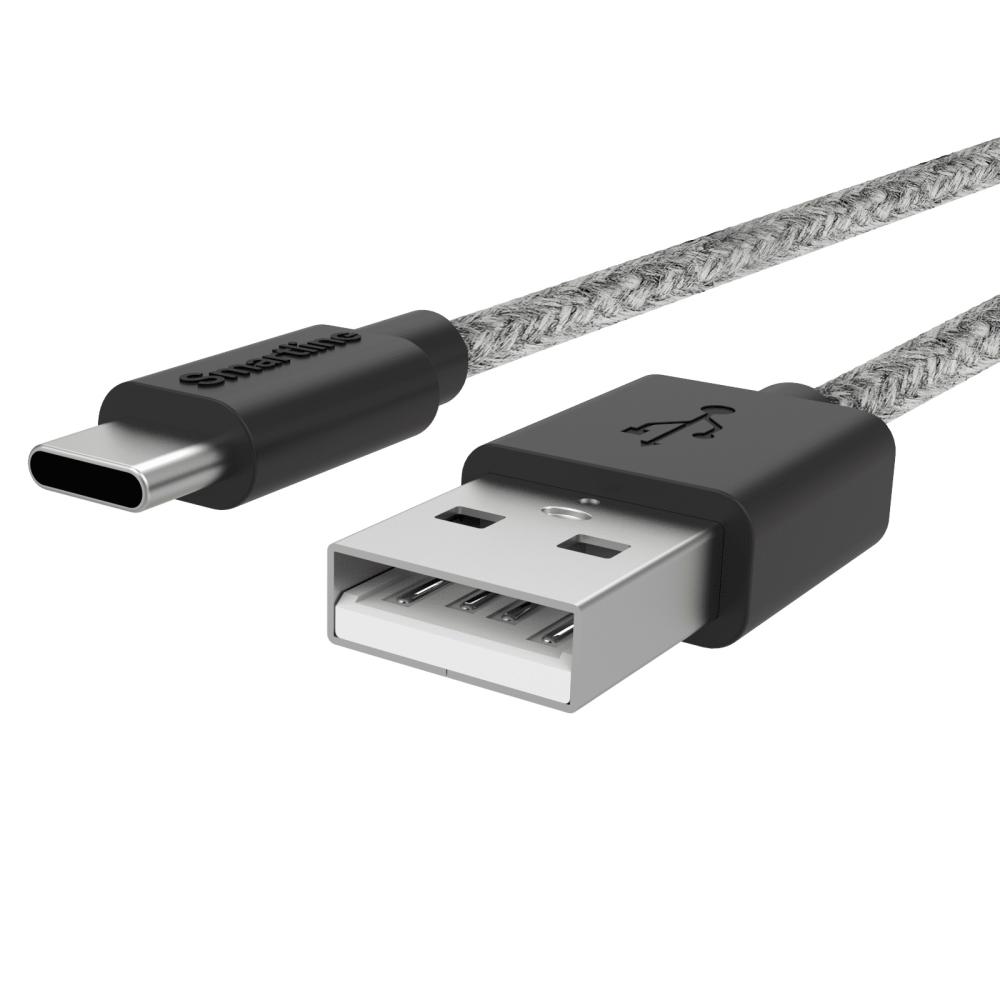 Smartline Smartline 2m 3A USB-C Fuzzy Laddningskabel Grå