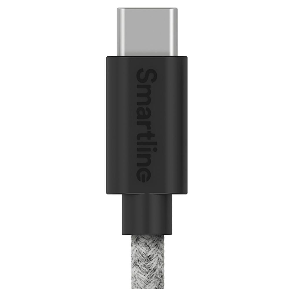 Smartline Smartline 2m 3A USB-C Fuzzy Laddningskabel Grå