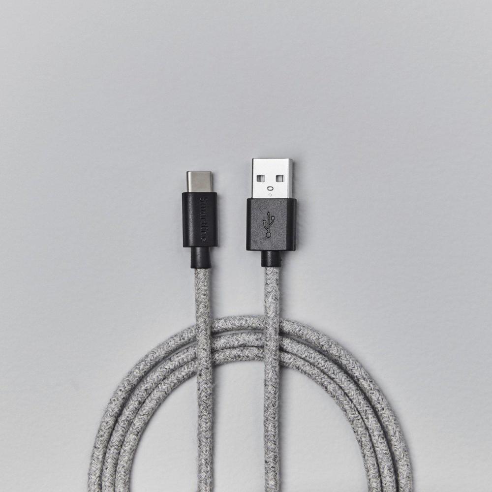 Smartline Smartline 2m 3A USB-C Fuzzy Laddningskabel Grå
