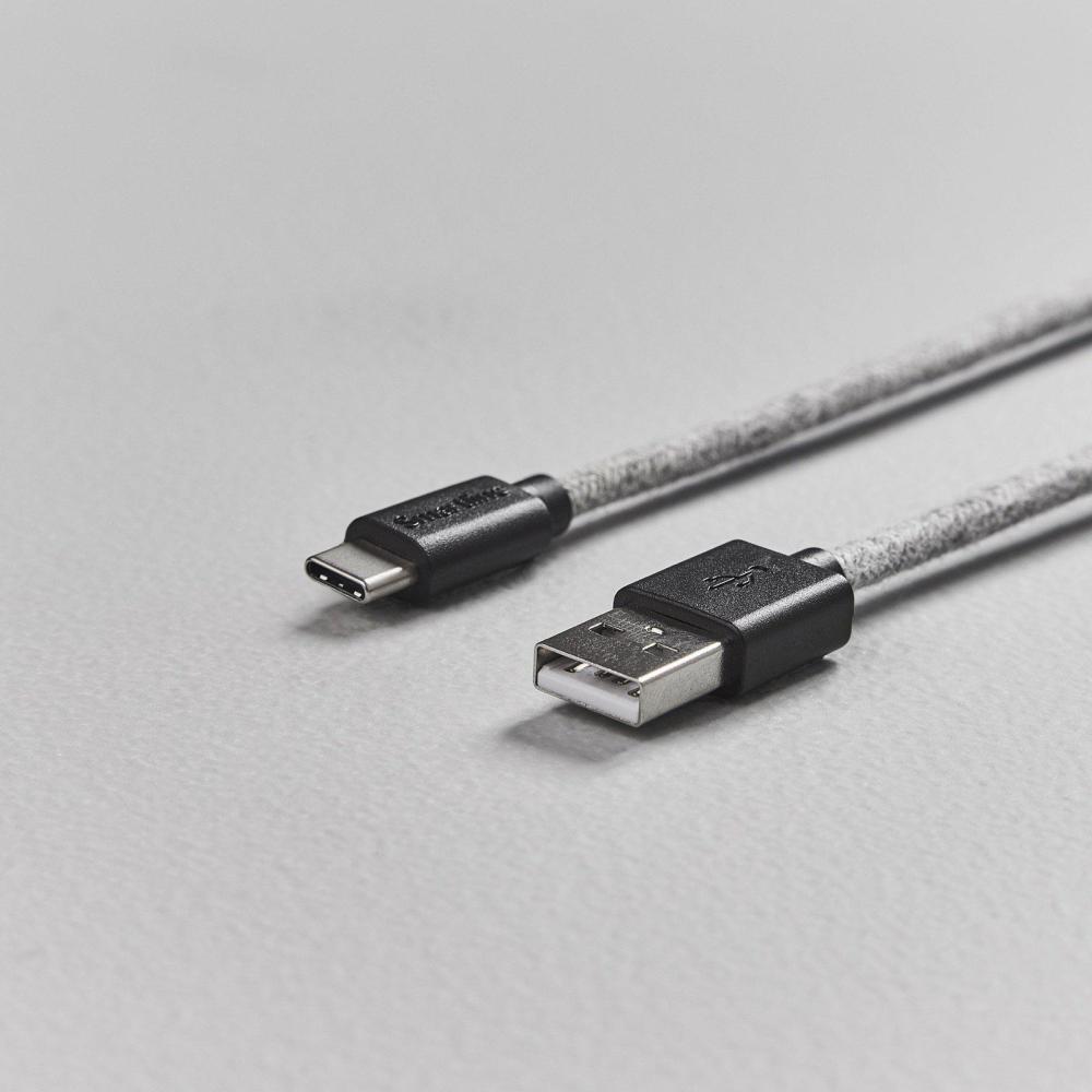 Smartline Smartline 2m 3A USB-C Fuzzy Laddningskabel Grå