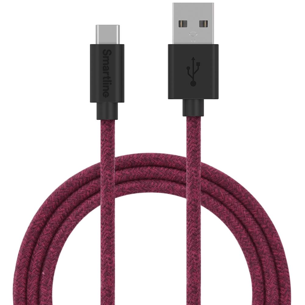 Smartline Smartline 2m 3A USB-C Fuzzy Laddningskabel Lila