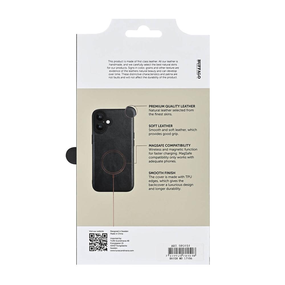 Buffalo Buffalo iPhone 16 Skal MagSafe Äkta Läder Svart