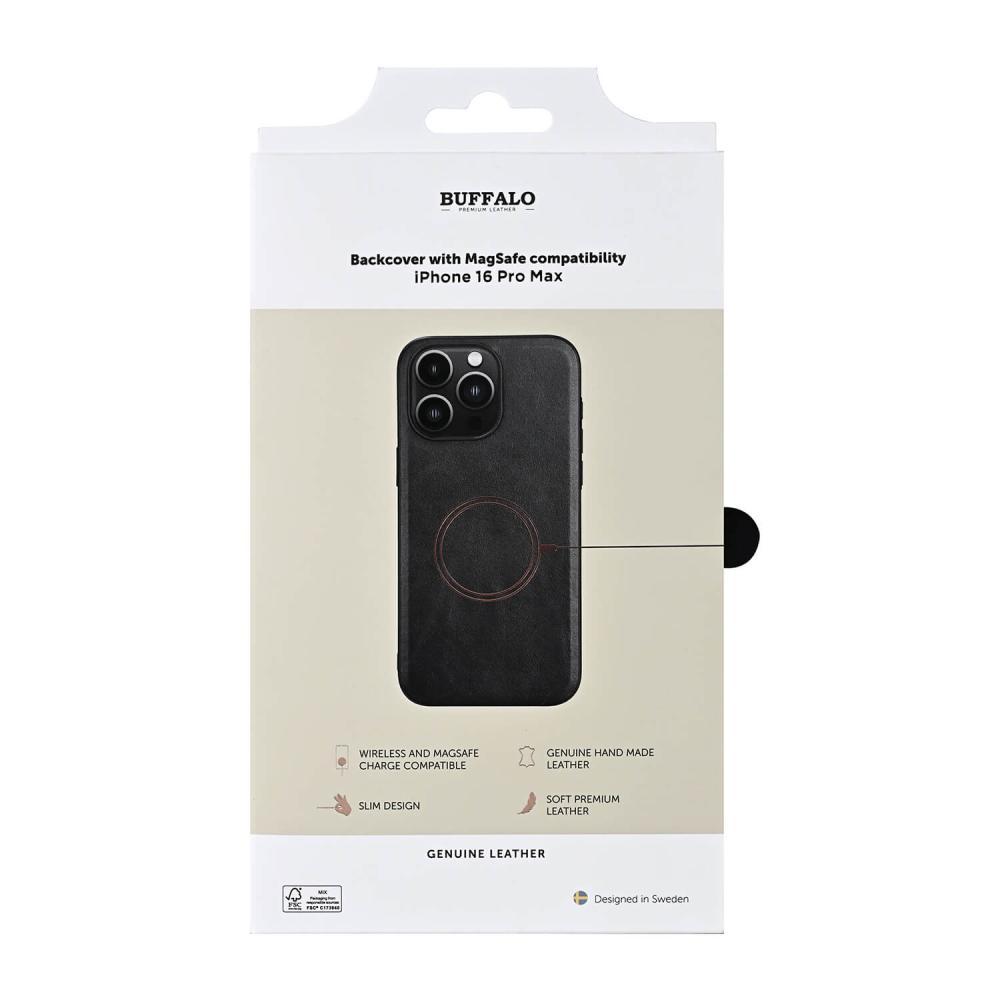 Buffalo Buffalo iPhone 16 Pro Max Skal MagSafe Äkta Läder Svart