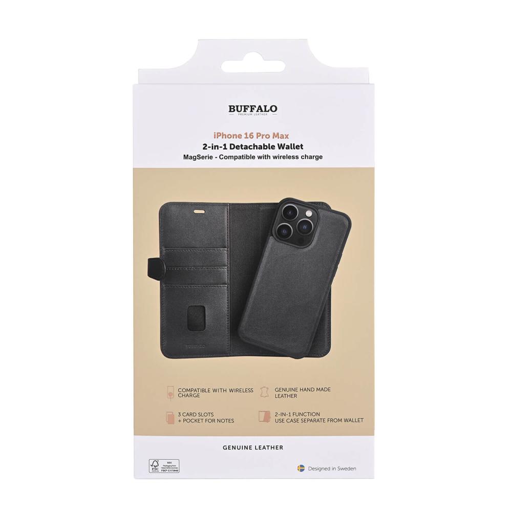 Buffalo Buffalo iPhone 16 Pro Max Fodral MagSafe 2in1 Äkta Läder Svart