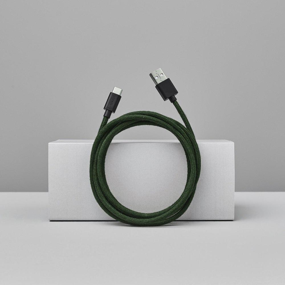 Smartline Smartline 2m 3A USB-C Fuzzy Laddningskabel Grön