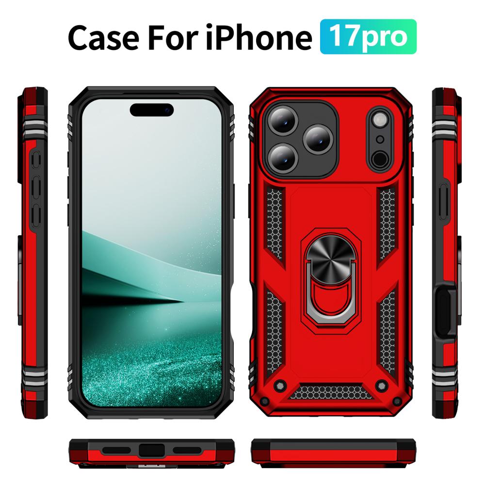  iPhone 17 Pro Skal Shockproof Hybrid Ring Röd