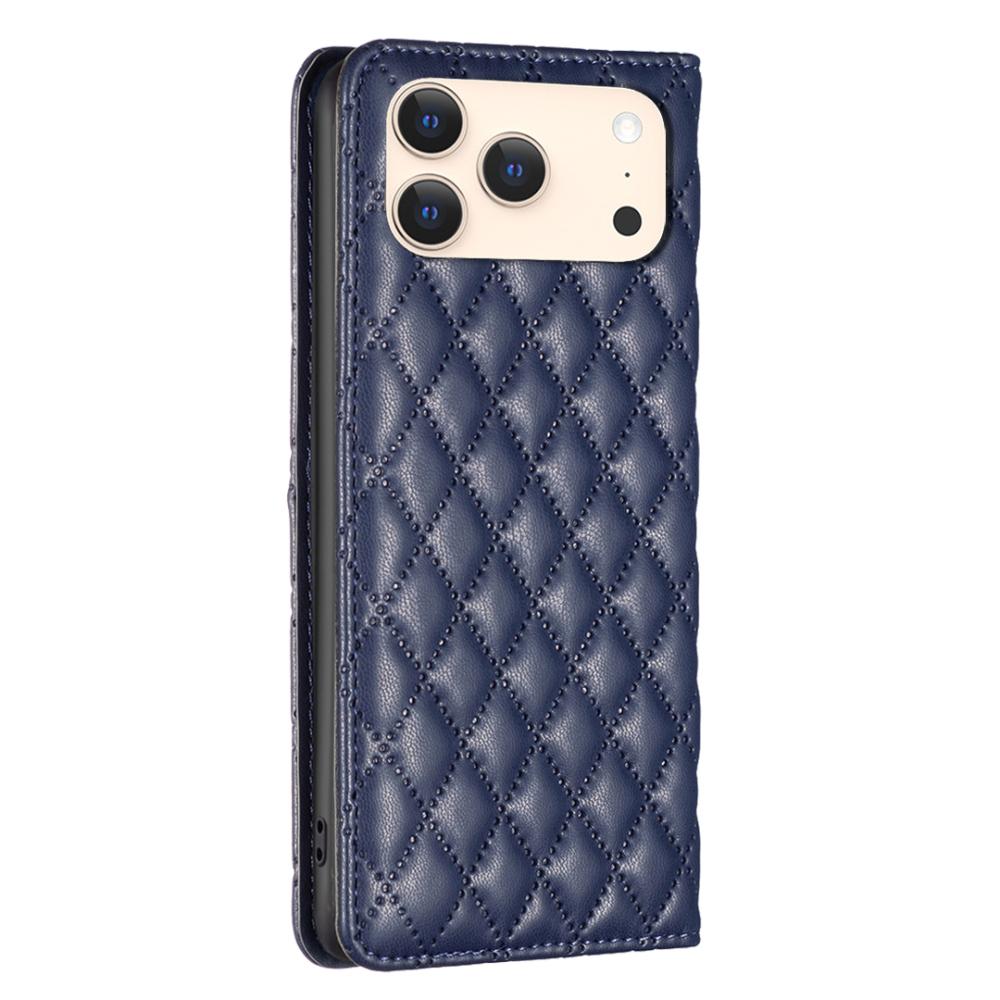 BINFEN BINFEN iPhone 17 Pro Fodral Flip Diamond Läder Blå