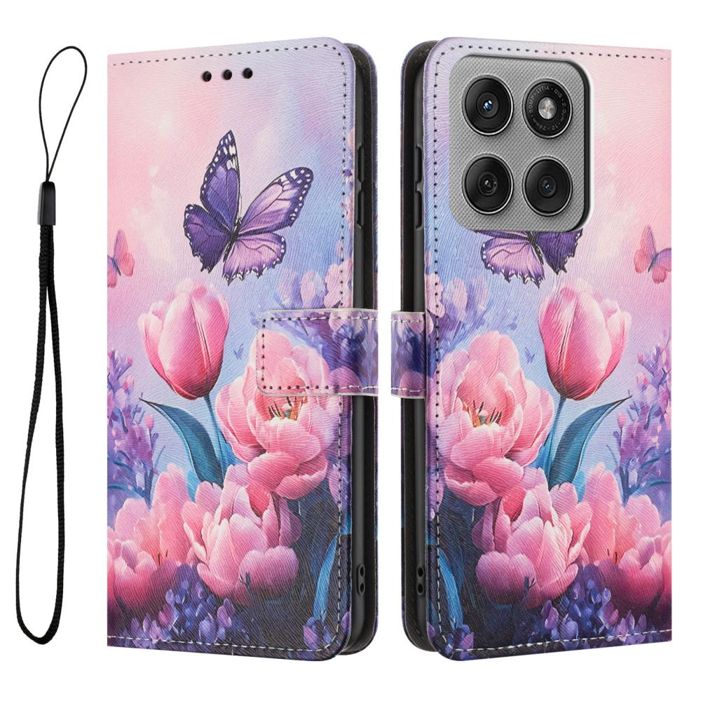  Motorola Edge 60 Pro Fodral Med Tryck Rosa Blommor