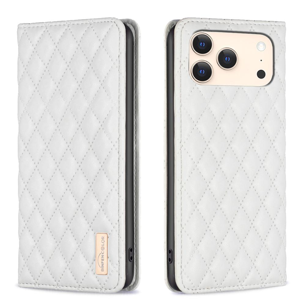 BINFEN BINFEN iPhone 17 Pro Fodral Flip Diamond Läder Vit