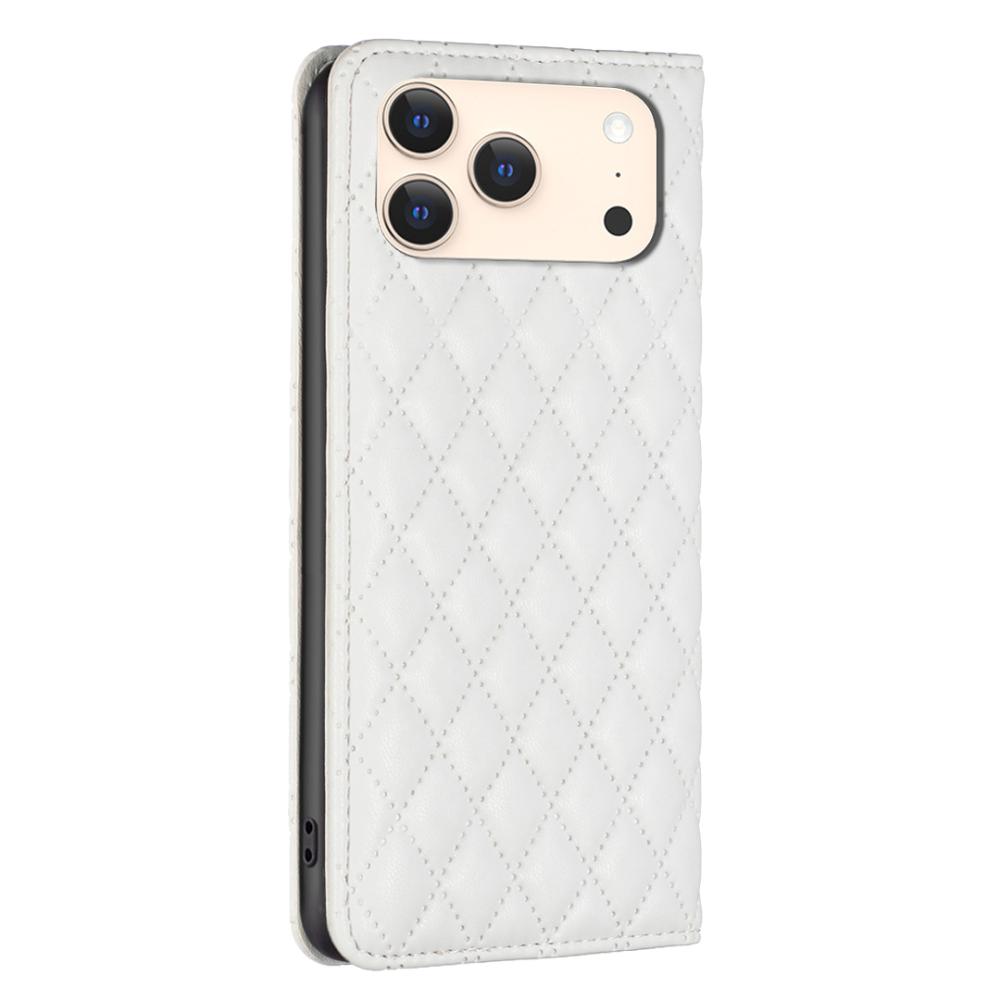 BINFEN BINFEN iPhone 17 Pro Fodral Flip Diamond Läder Vit