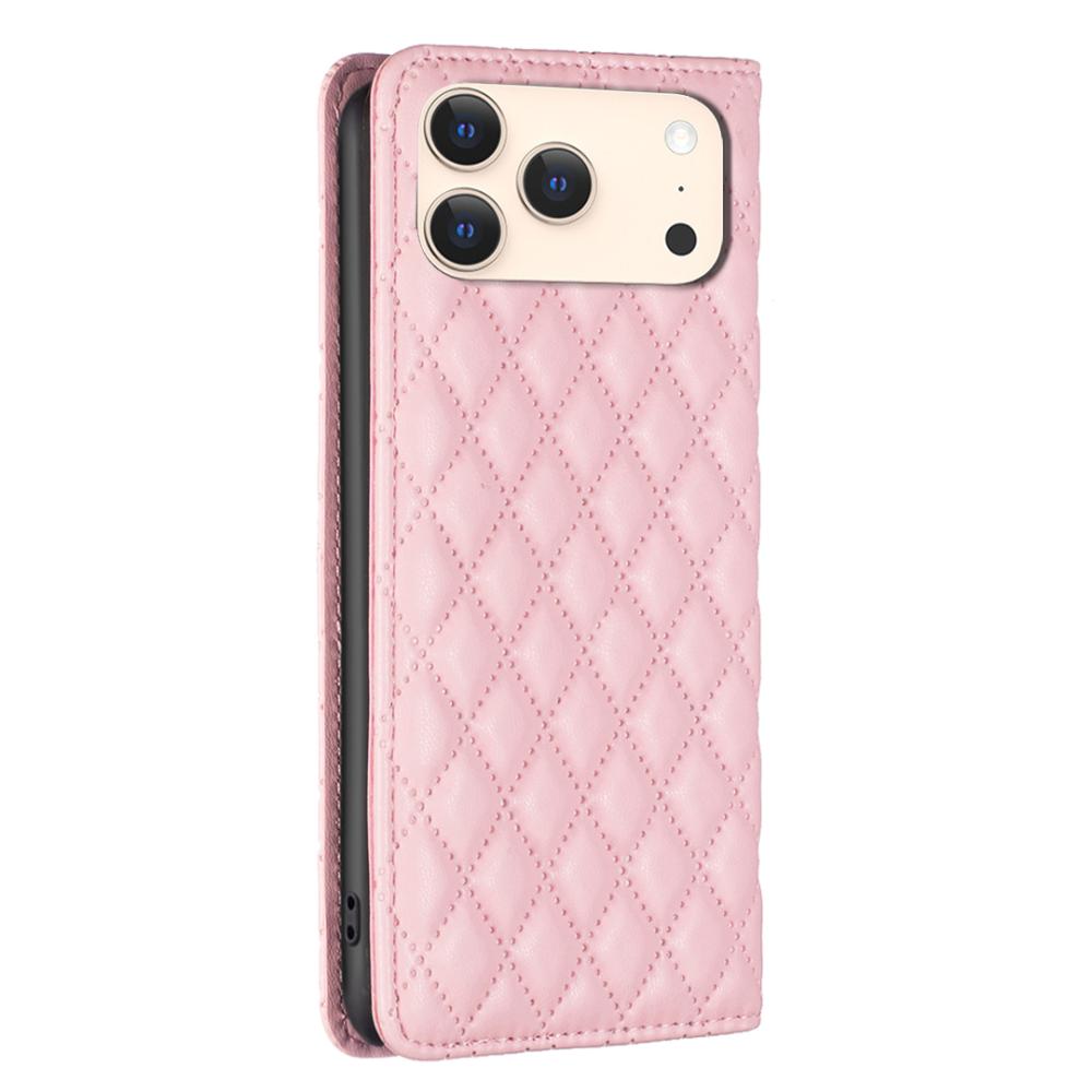 BINFEN BINFEN iPhone 17 Pro Fodral Flip Diamond Läder Rosa