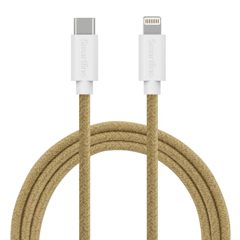 Smartline Smartline 2m USB-C - Lightning MFi Fuzzy Laddningskabel Sand
