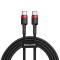 BASEUS Baseus Cafule 2m 60W PD QC USB-C - USB-C Nylon Kabel - Svart/Röd