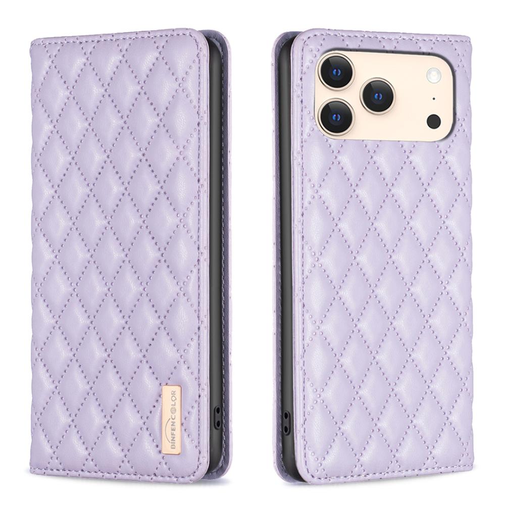 BINFEN BINFEN iPhone 17 Pro Fodral Flip Diamond Läder Lila