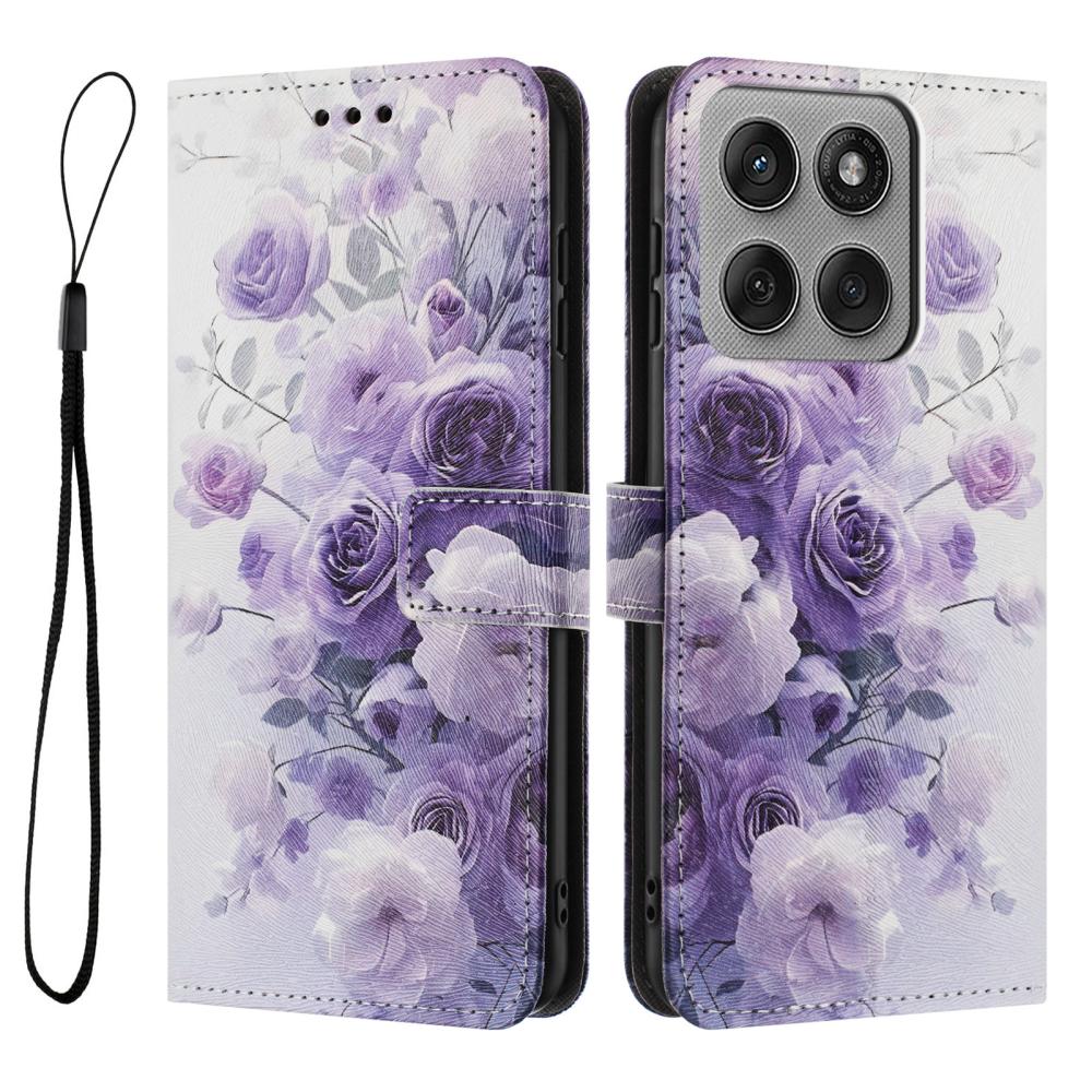  Motorola Edge 60 Pro Fodral Med Tryck Lila Rosor