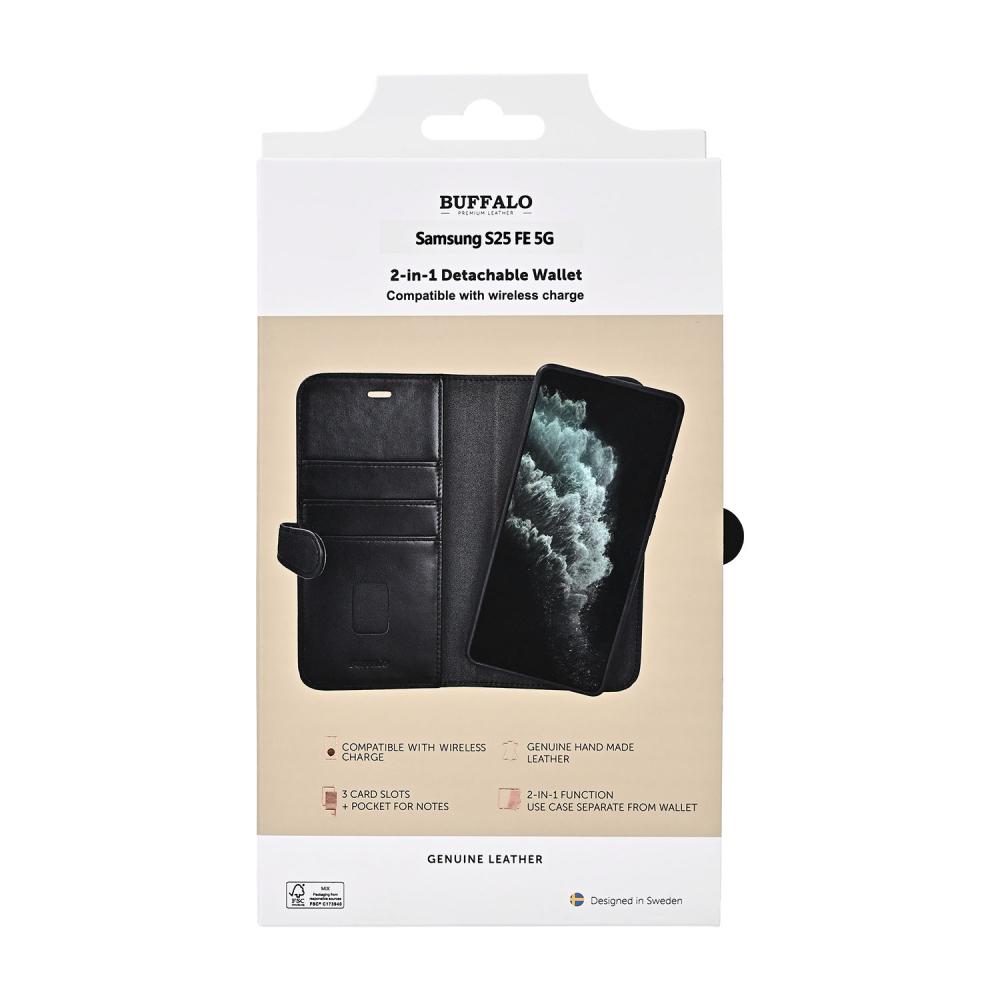 Buffalo Buffalo Samsung Galaxy S25 FE 5G Fodral 2in1 Äkta Läder Svart