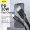 BASEUS BASEUS 2m 20W PD Type-C - Lightning Flätad Nylon Kabel - Svart