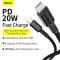 BASEUS BASEUS 2m 20W PD Type-C - Lightning Flätad Nylon Kabel - Svart