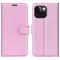  iPhone 15 Plus Fodral Litchi Textur Ljus Rosa