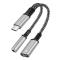  60W PD 2in1 USB-C Till USB-C/AUX-Hona Adapter Silver