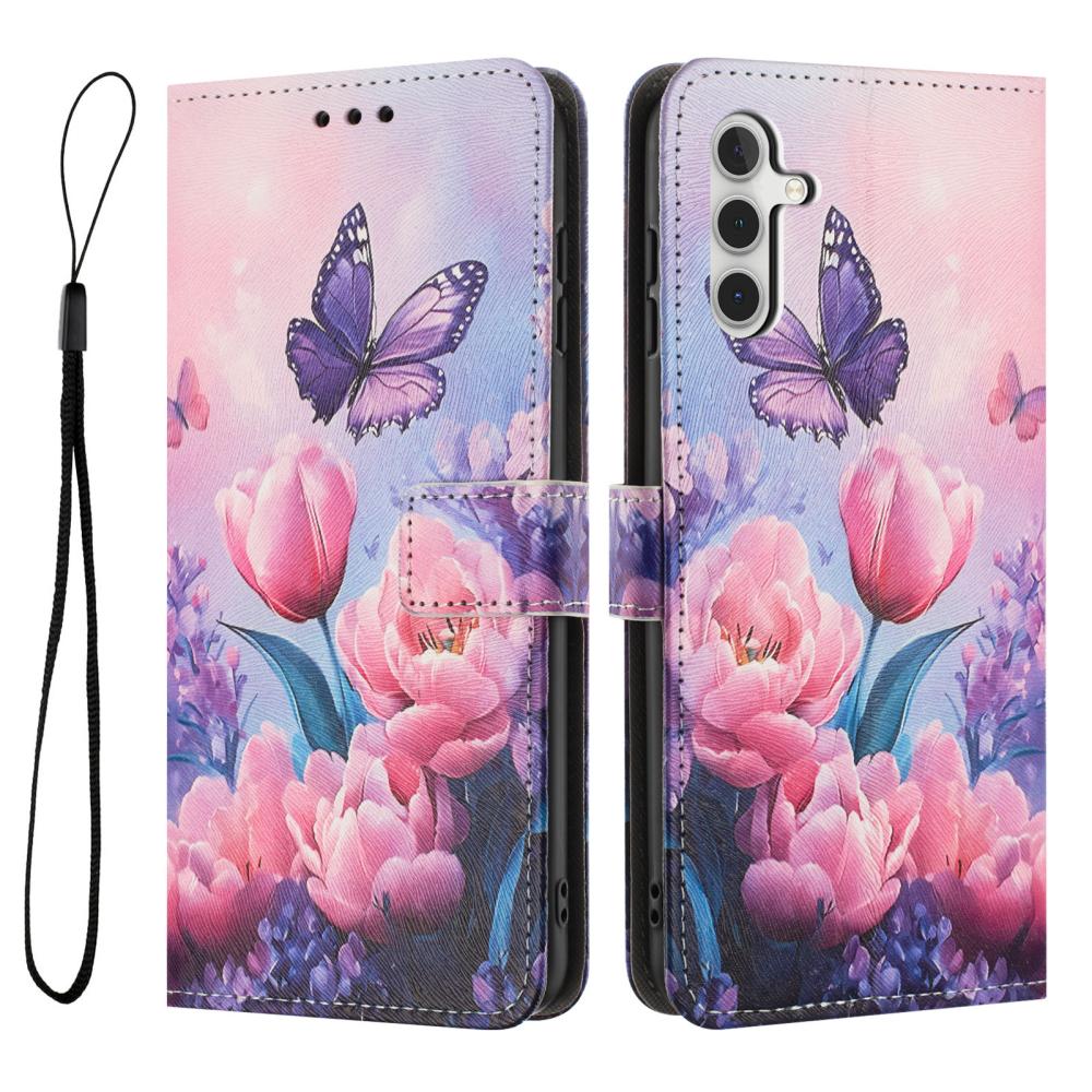  Samsung Galaxy A27 5G Fodral Läder Blommor Rosa