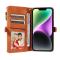  iPhone 15 Plus Fodral RFID Multifunktionell Flerkort Brun