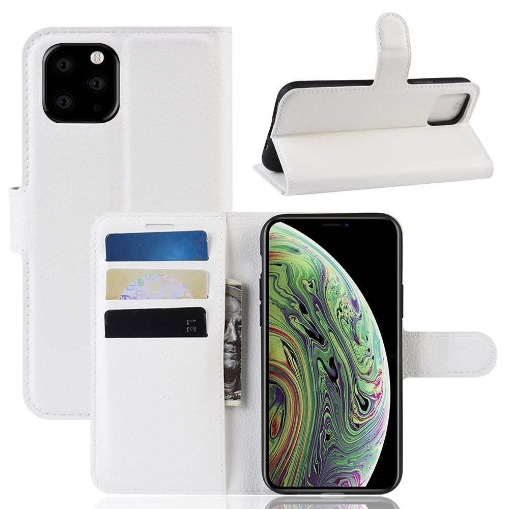  iPhone 11 Pro Fodral Litchi Läder Vit