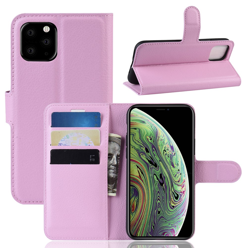  iPhone 11 Pro Fodral Litchi Läder Ljus Rosa