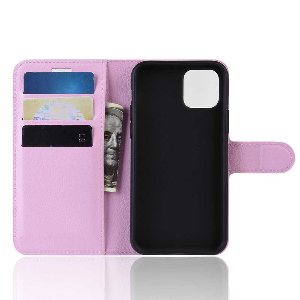  iPhone 11 Pro Fodral Litchi Läder Ljus Rosa