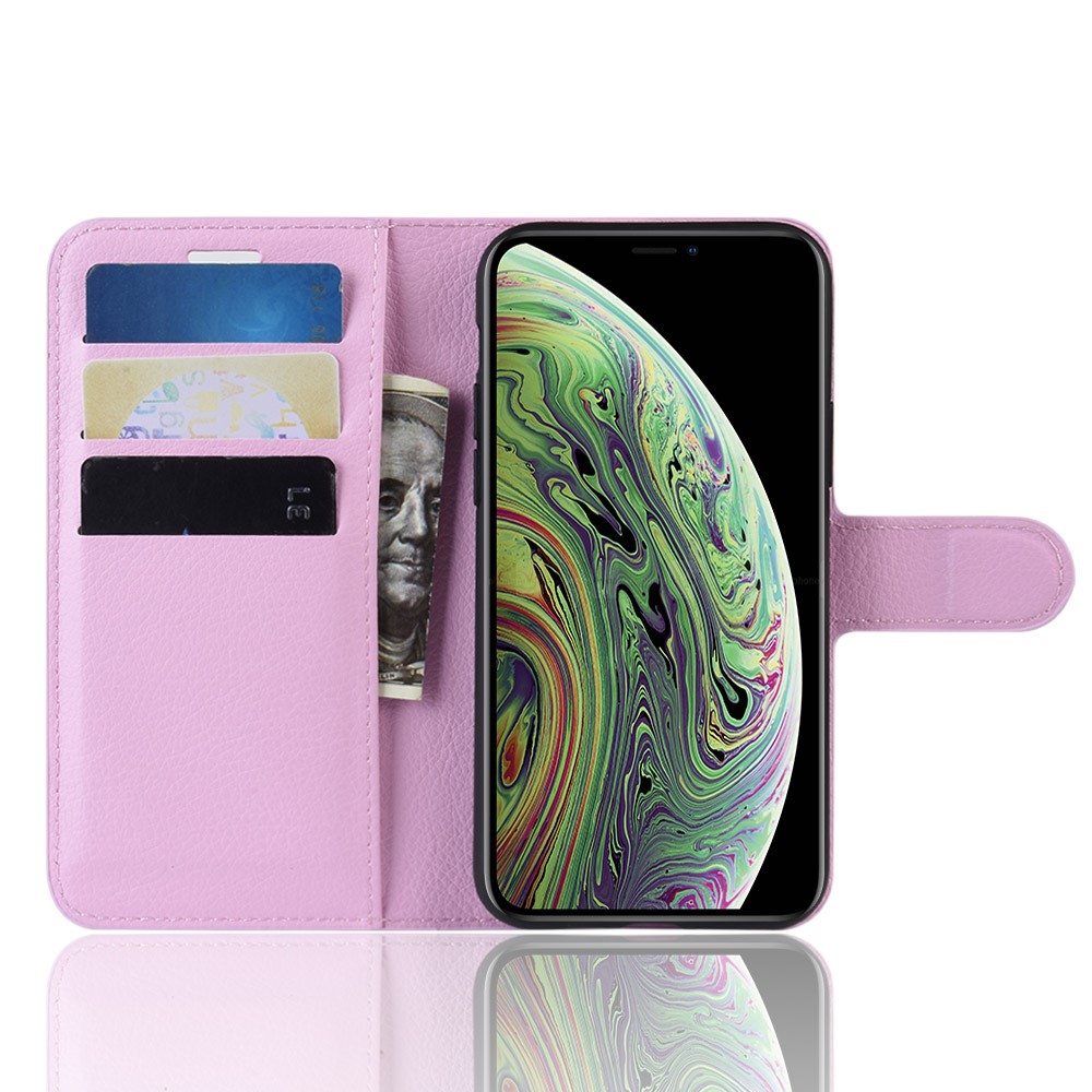  iPhone 11 Pro Fodral Litchi Läder Ljus Rosa