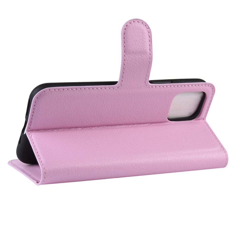  iPhone 11 Pro Fodral Litchi Läder Ljus Rosa