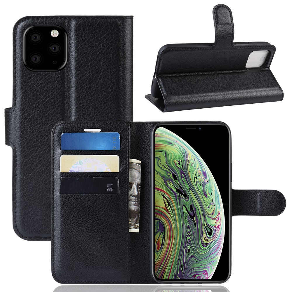  iPhone 11 Pro Fodral Litchi Läder Svart