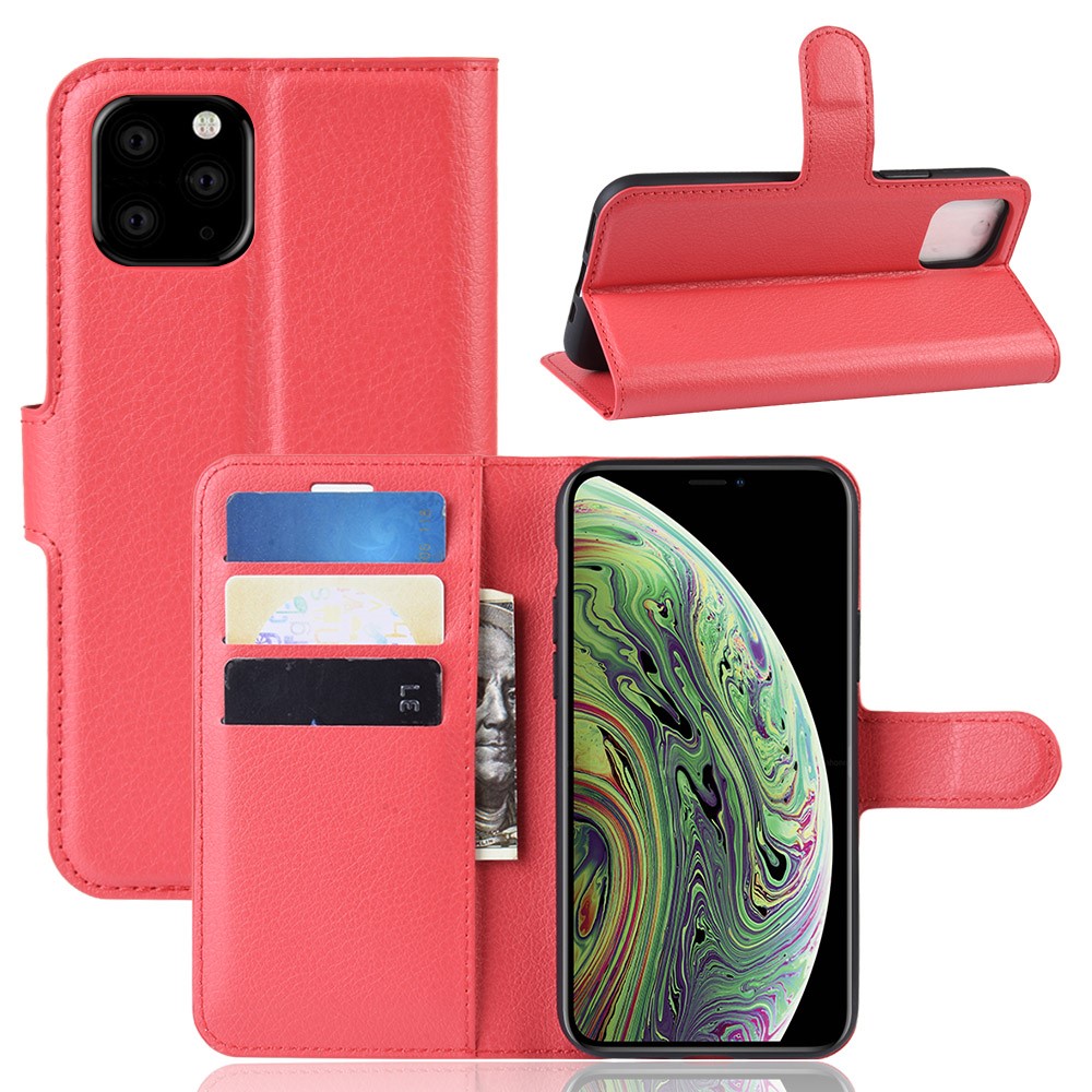  iPhone 11 Pro Fodral Litchi Läder Röd
