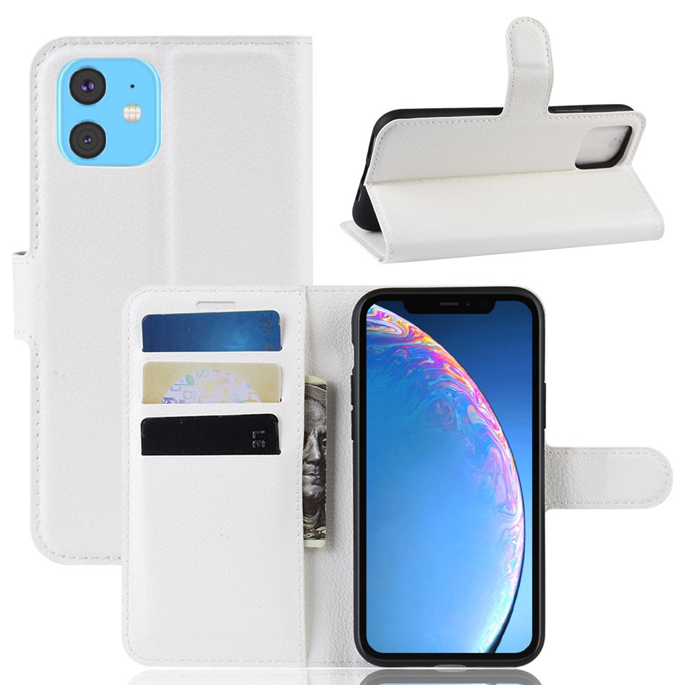  iPhone 11 Fodral Litchi Läder Vit