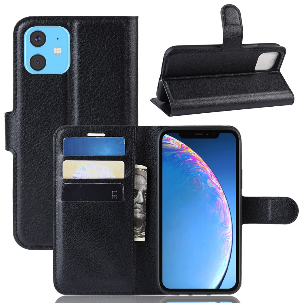  iPhone 11 Fodral Litchi Läder Svart