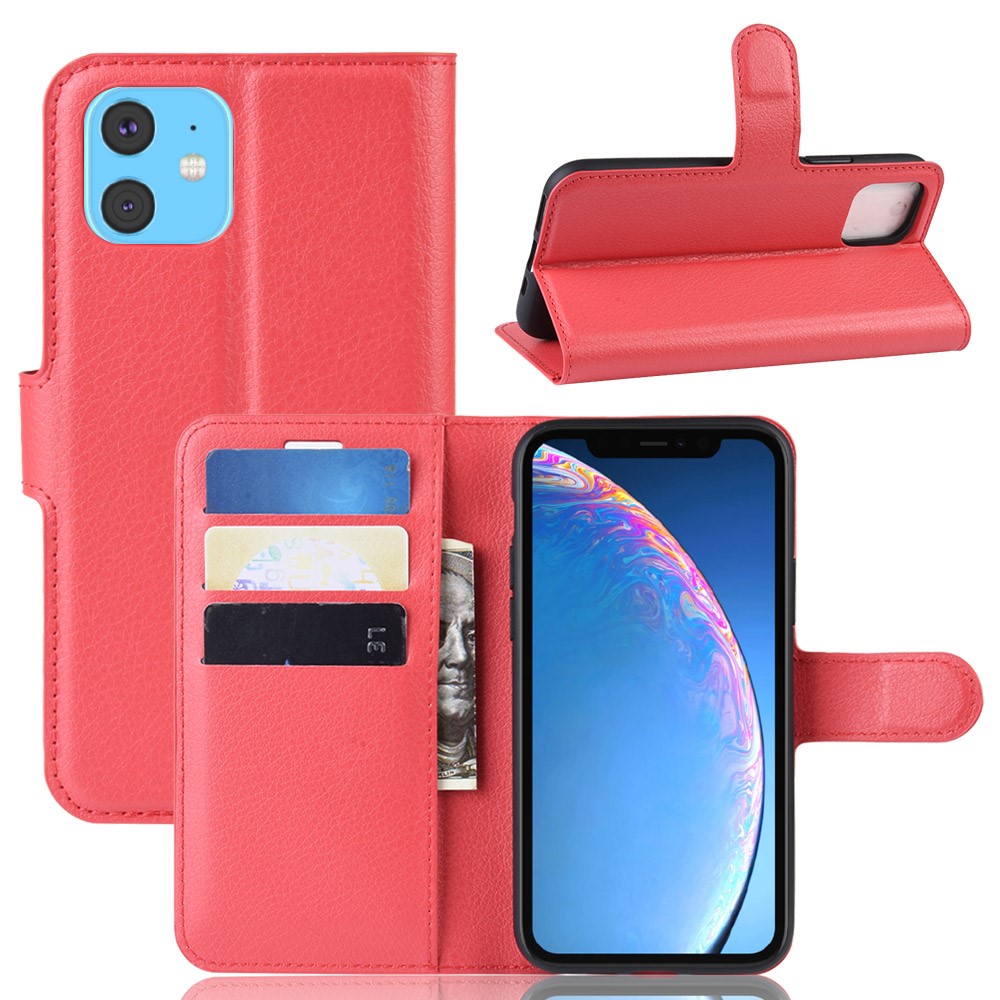  iPhone 11 Fodral Litchi Läder Röd