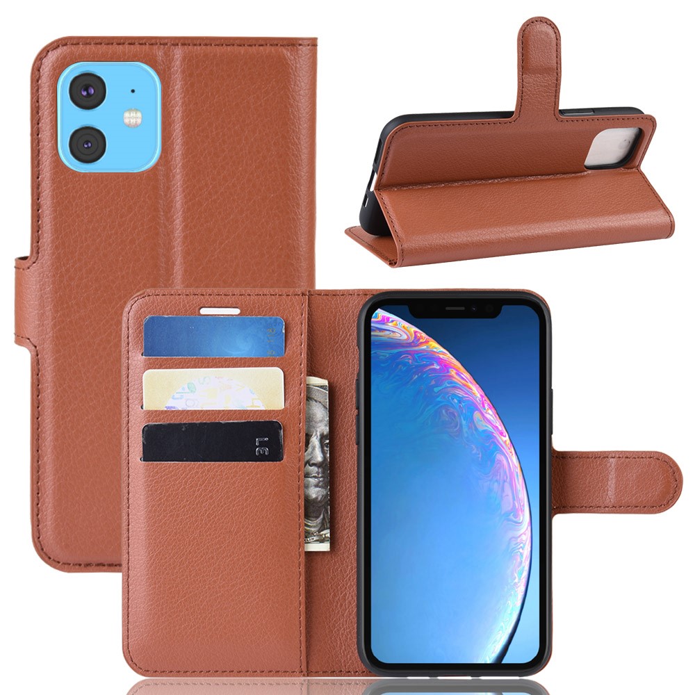  iPhone 11 Fodral Litchi Läder Brun