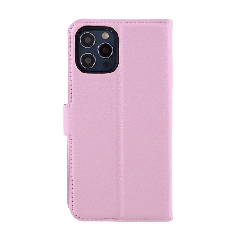  iPhone 12 / 12 Pro Fodral Litchi Läder Ljus Rosa