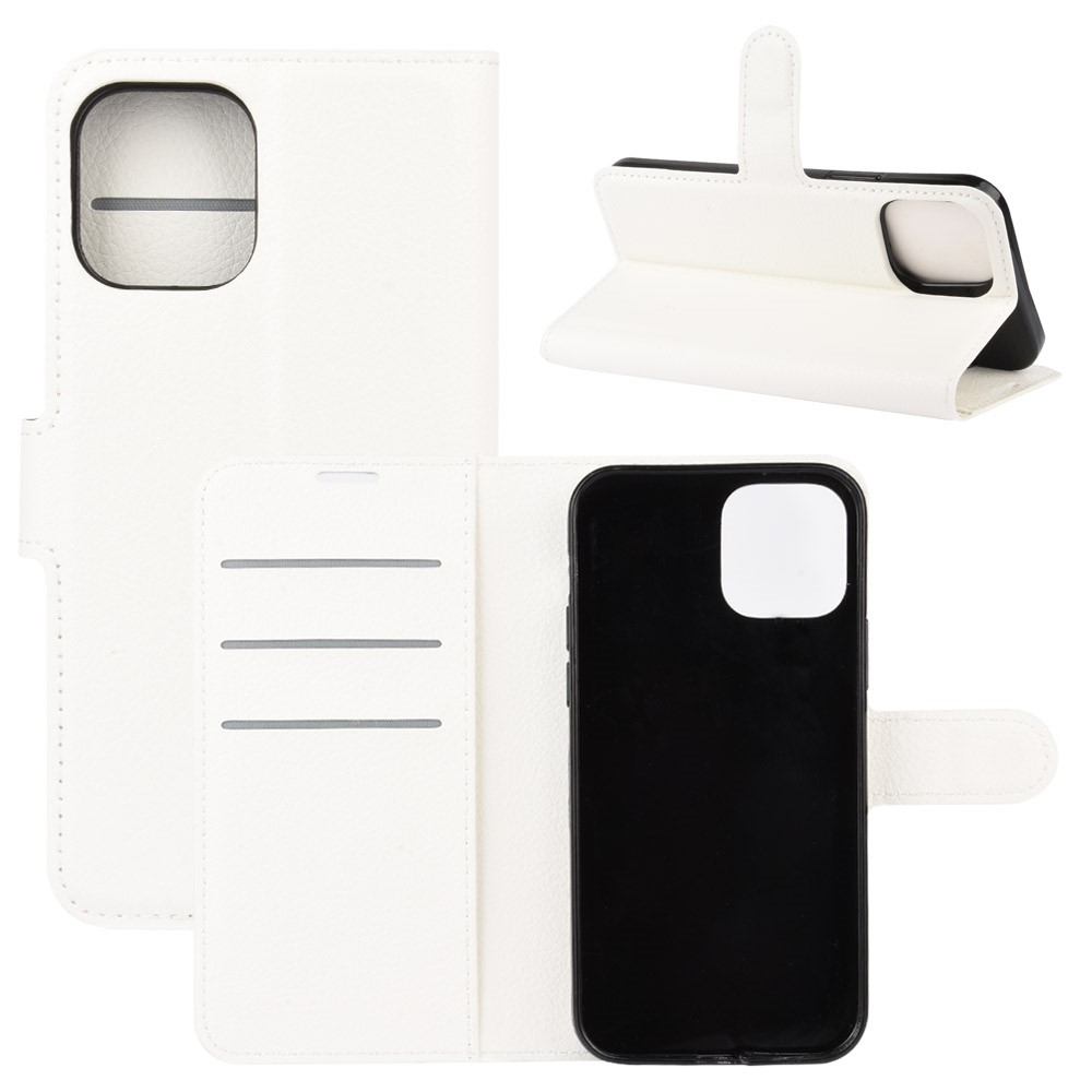  iPhone 12 Pro Max Fodral Litchi Läder Vit