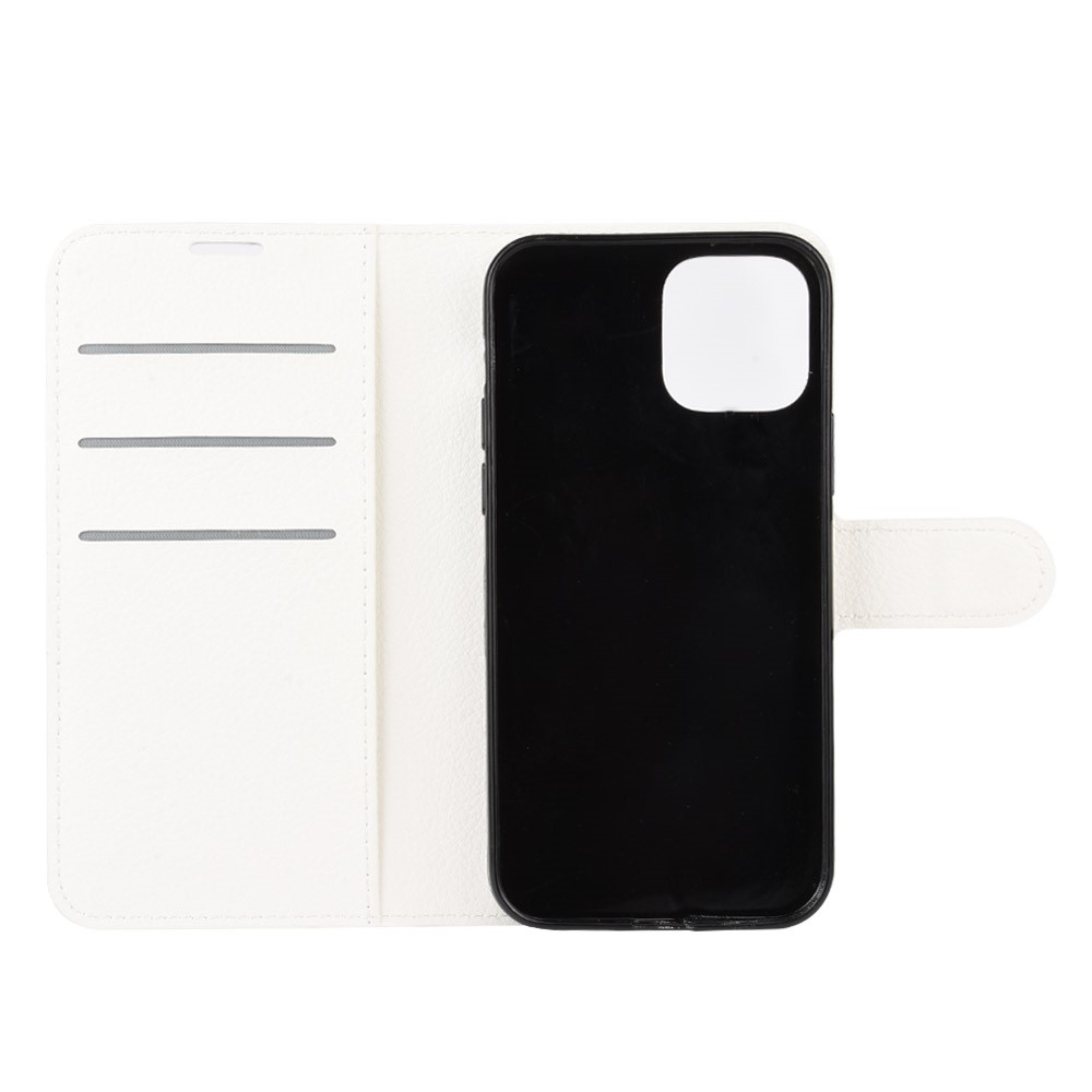  iPhone 12 Pro Max Fodral Litchi Läder Vit