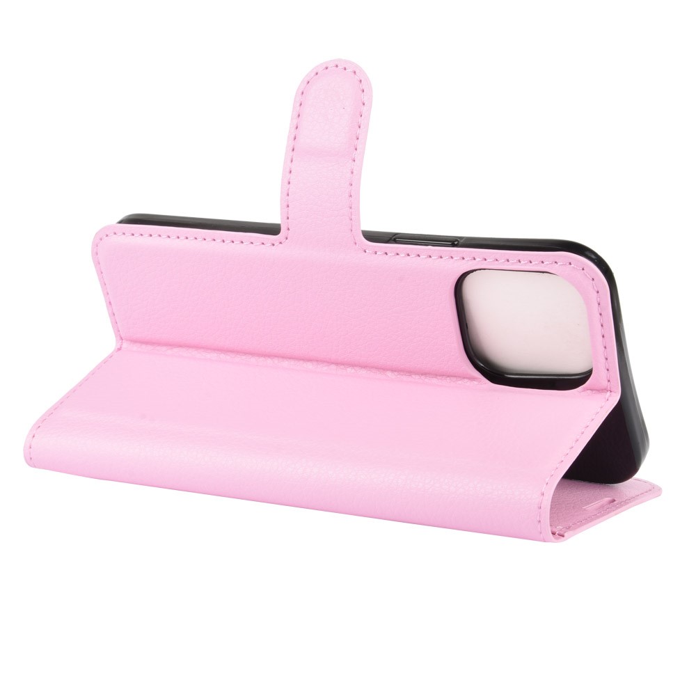  iPhone 12 Pro Max Fodral Litchi Läder Ljus Rosa