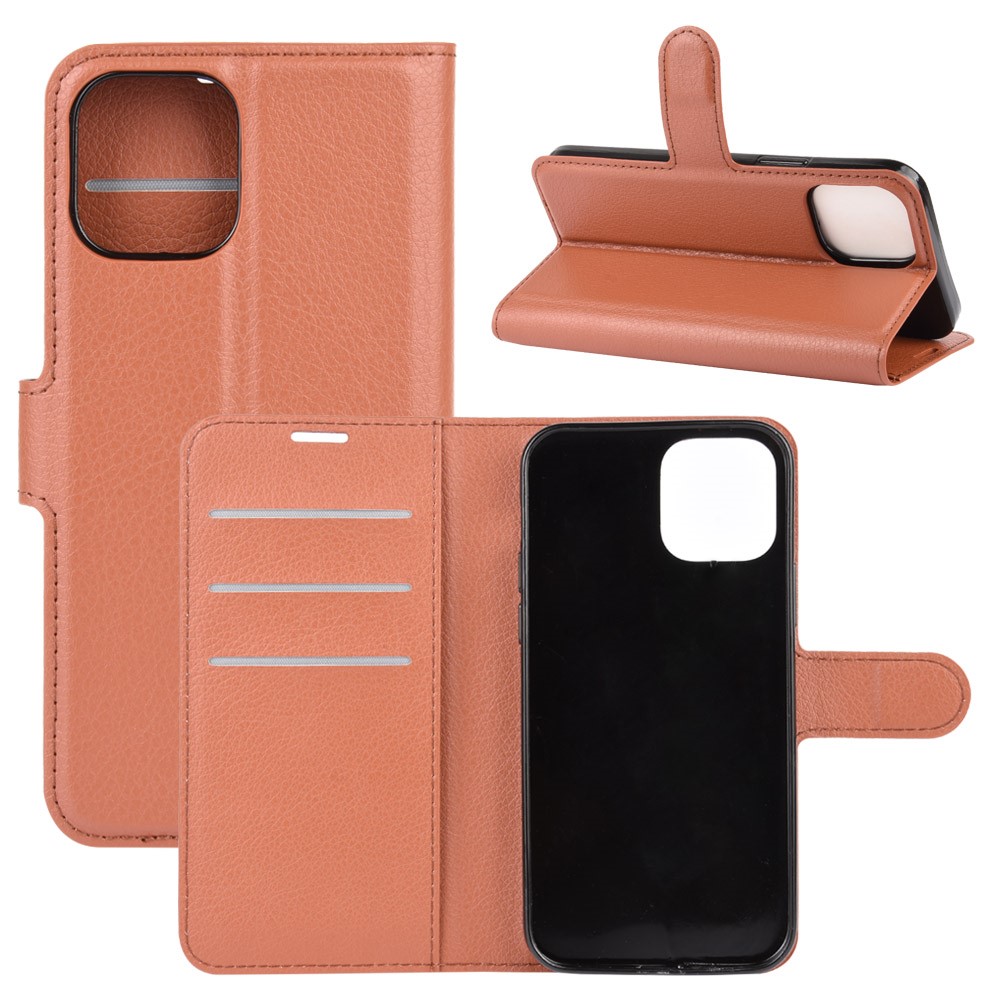  iPhone 12 Pro Max Fodral Litchi Läder Brun
