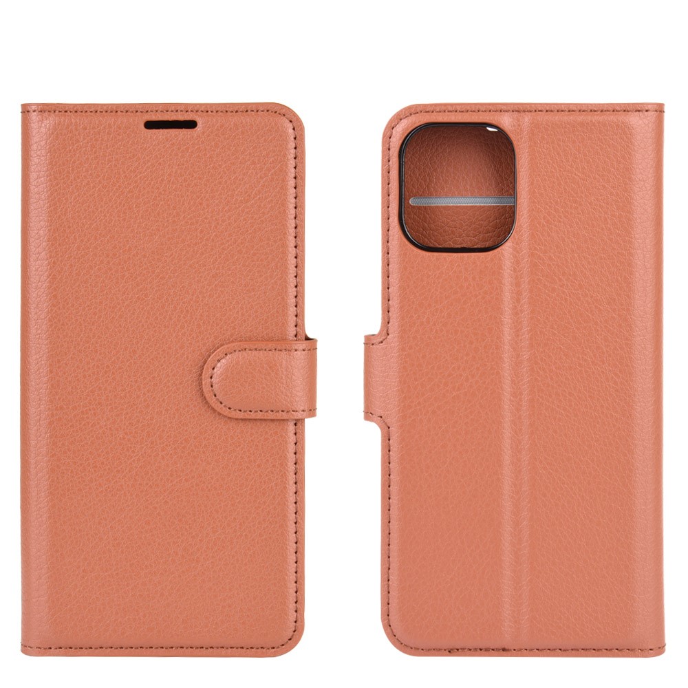  iPhone 12 Pro Max Fodral Litchi Läder Brun