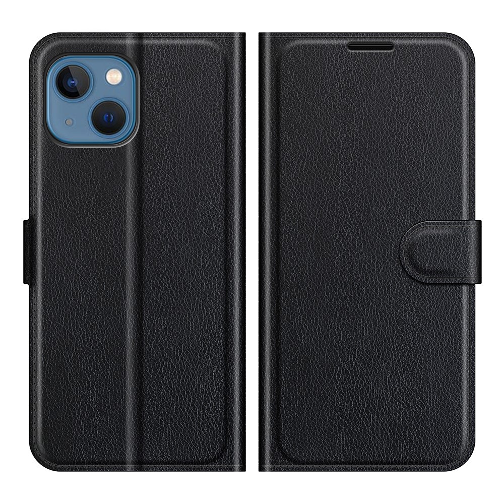  iPhone 13 Mini Fodral Litchi Läder Svart