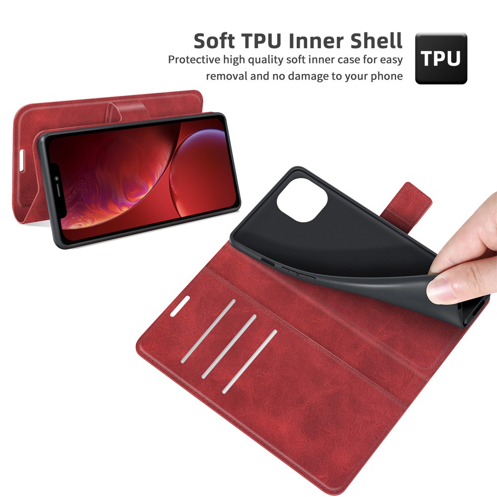  iPhone 13 Fodral Solid Läder Röd