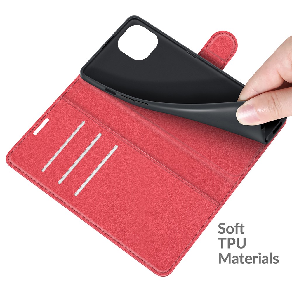  iPhone 13 Fodral Litchi Läder Röd
