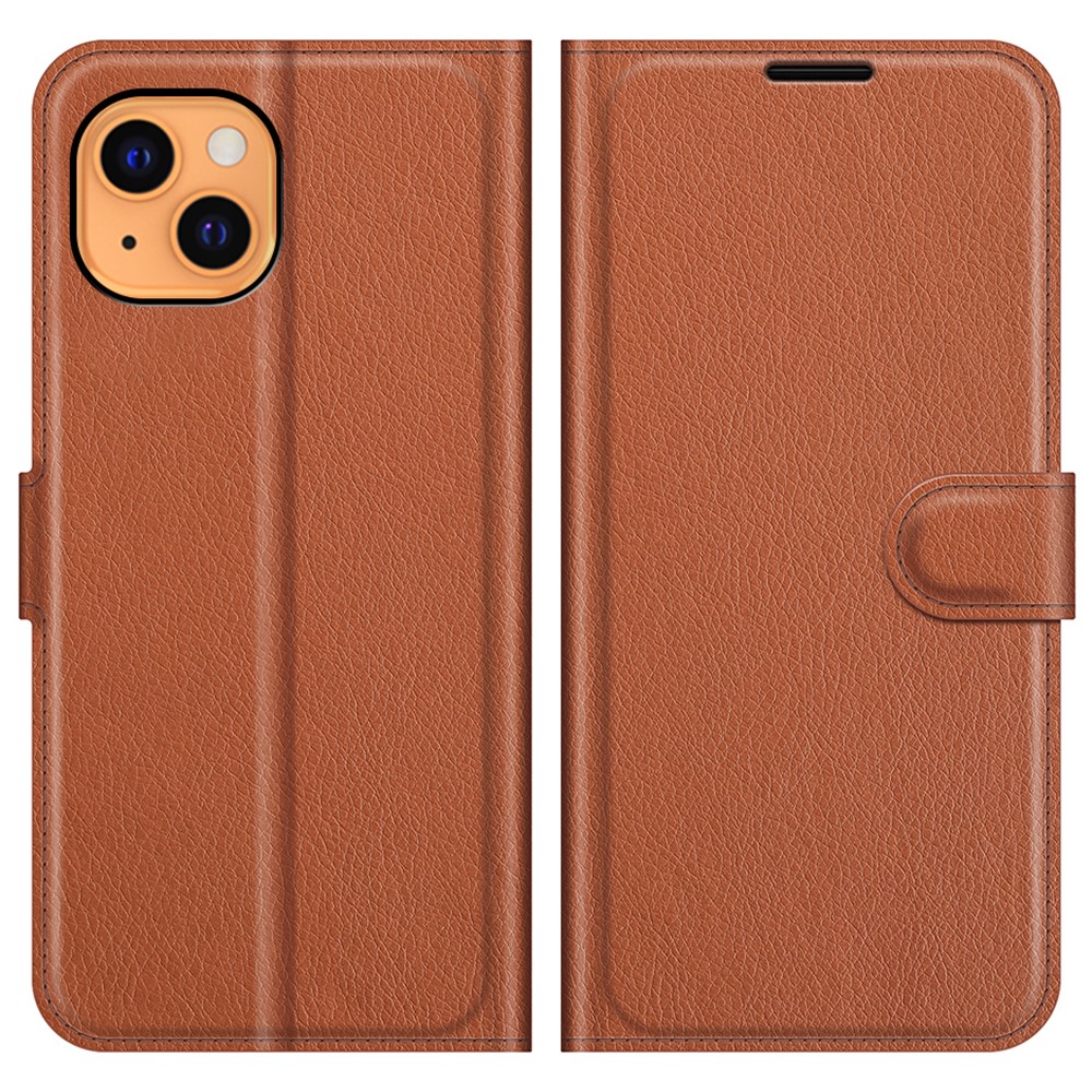  iPhone 13 Fodral Litchi Läder Brun