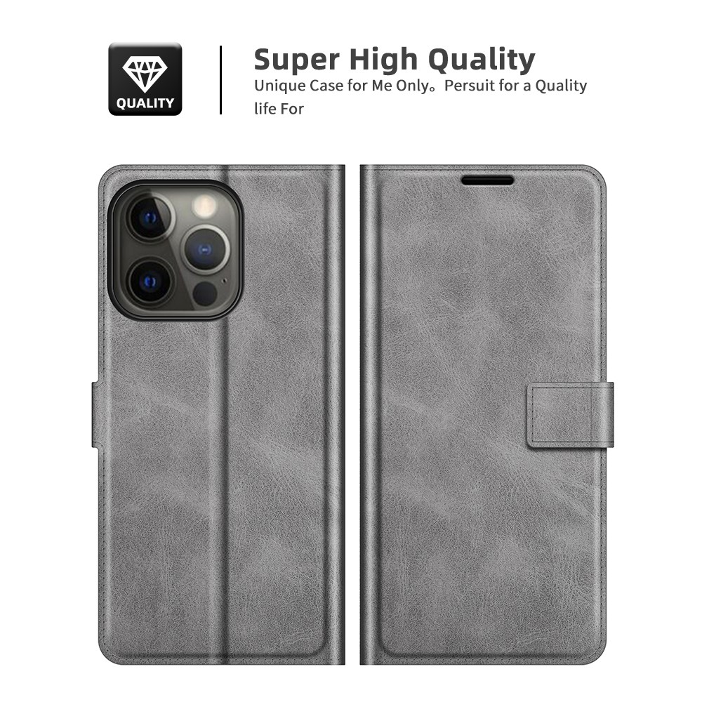  iPhone 13 Pro Max Fodral Solid Läder Grå