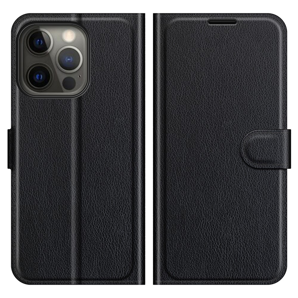  iPhone 13 Pro Max Fodral Litchi Läder Svart